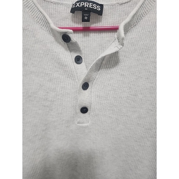 Express Mens Pullover Button Shirt  Xl Extra Large 100% Cotton Gray Long Sleeve - Picture 2 of 6